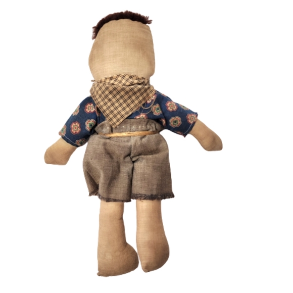 Antique Embroidered Handmade Handstitched Stuffed Handsewn Farmers Boy Doll - Picture 9 of 12